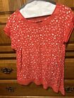 Ann Taylor Loft XS Red And White Polyester Round Neckline Short Sleeve Top