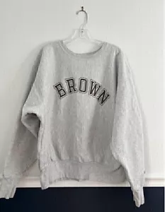 Vintage Reverse Weave Brown University Champion Sweatshirt Gray Flaws - Picture 1 of 8