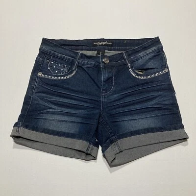 Pantalones Cortos Para Mujer Southpole Azul Denim Puño Enrollado Tiro Bajo Talla 7 (Juniors) Foto 1 de 4