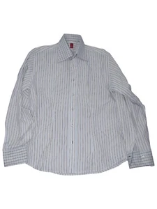 Spg Camicia Da Uomo Taglia L Large Manica Lunga Regular Azzurro Cotone A Righe - Imagen 1 de 7