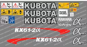 Kubota KX61-2A Mini Bagger Aufkleber Set mit Sicherheit Warnzeichen - Bild 1 von 1