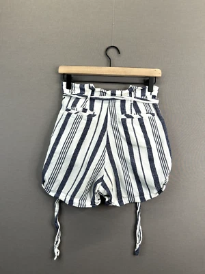 TopShop Mujer Pantalones Cortos Blancos Rayas Cordón Bolsillos Talla 4 Foto 1 de 4