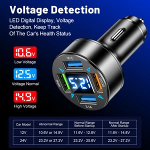 4 Ports USB Car Charger Super Fast PD QC3.0 Cell Phone Charger Adapter Universal - Picture 1 of 19