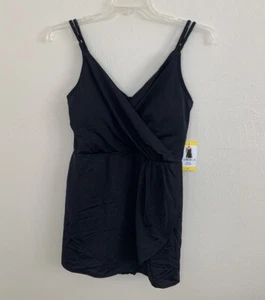 Lands' End Size M Swim Dress V-Neck Tulip Wrap Swimsuit Black 10-12 - Picture 1 of 11