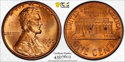 1960-D Lincoln Cent Large Date Minor Die Chip PCGS MS-64 RD Cracked Skull - Image 1 of 4