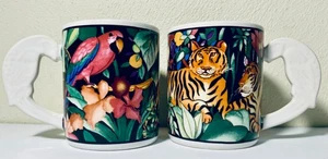 2 Vitromaster 'Rain Forest' Becher Papageienhenkel Tiger tropische Blume Sue Zipkin - Bild 1 von 5