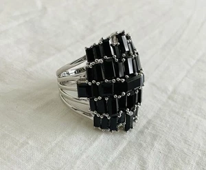 Sterling Silber schwarzer Edelstein Cocktail Statement Ring ~ Modernist - Bild 1 von 7