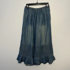 Jaded Gypsy Pants Womens S/M Blue Simply Sweet Chambray Ruffles Cotton Casual - Picture 1 of 9