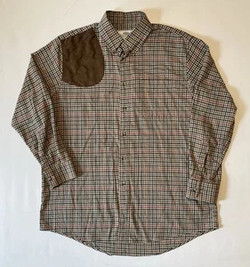 BOYT HARNESS Shooting Shirt with Quilted Shoulder Patch Brown Check Men's Size L - Picture 1 of 24