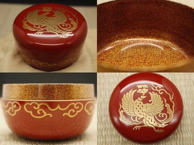 Japan Lacquer Wooden Tea caddy Natsume - Phoenix & Arabesque Shōsōin Style (916) - Image 1 of 4