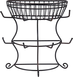 5154681 French Countryside Metal Mug Tree with Storage Basket, Antique Black - Picture 1 of 12