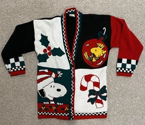 VTG Snoopy & Friends Christmas Acrylic Cardigan Sweater Women’s Medium Made USA - Bild 1 von 11