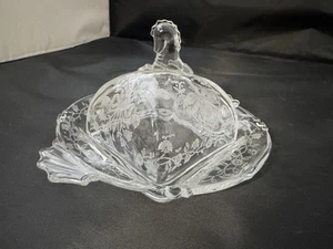 Heisey Waverly Orchid Etched Elegant Glass Butter Dish w/ horse finial Handle - Picture 1 of 18