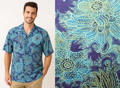 PENDLETON Blue Purple Silk Paisley Floral Short Sleeve Aloha Shirt Hawaiian - Image 1 of 4