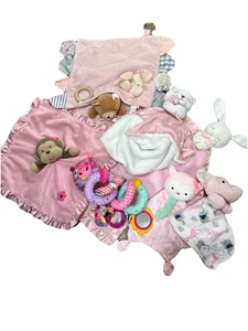 Baby Lovey Lot Blanket Rattle First Snuggie Bunnies Bears Elephant Monkey Pinks - Picture 1 of 9