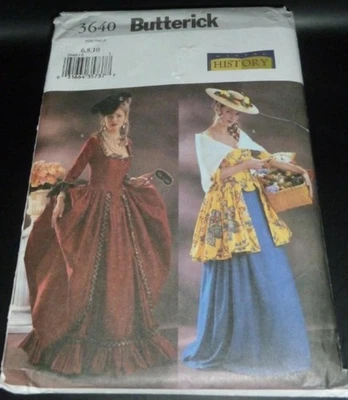 1800s French Colonial Outlander Dress Shawl Costume Sewing Pattern Gown 6-10 - Image 1 of 2
