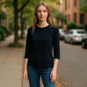 Womens Uniqlo Minimalist Linen Crewneck Lightweight Sweater Small Blue Navy - Picture 1 of 7