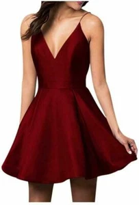 VinBridal Damen Spaghettiträger Kleid weinrot Größe 4 tief mit Taschen - Bild 1 von 3