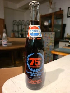 10 OZ PEPSI COLA COMMEMORATIVE BOTTLE-1980 PEPSI COLA OF CHARLOTTE 75TH ANNIVERY - Picture 1 of 8