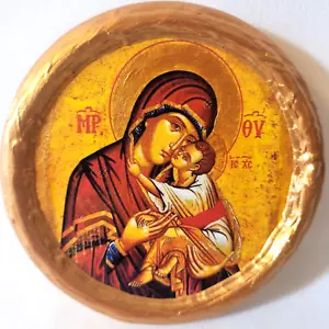Virgin Mary Jesus Madonna & Child Panagia Catholic & Greek Orthodox Round Icon - Picture 1 of 4