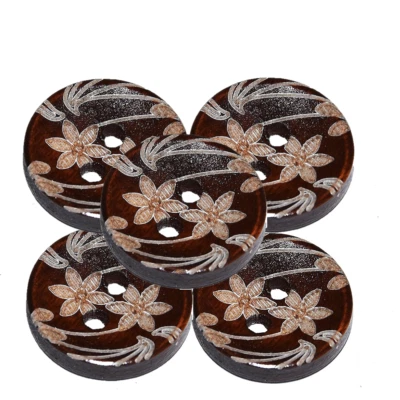 NEW 20pcs. Wooden Sewing Buttons Two Holes with Flowers 15mm. New - Изображение 1 из 4