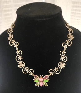 Vintage Mary DeMarco Signed Statement Necklace w/ Butterfly Pendant - 18" Long - Picture 1 of 3