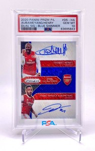 2020 Thierry Henry Aubameyang Panini Prizm Blue Shimmer Autographed SSP PSA 10