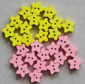 28 Yellow & Pink Star  Shaped 13mm Wooden  Buttons - Picture 1 of 1