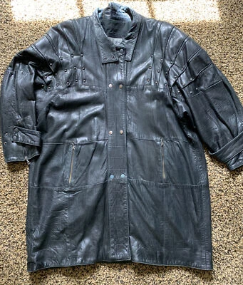 Jane Norris Vintage Mad Max Style Studded Black Leather Coat / Jacket Size M - Image 1 of 4
