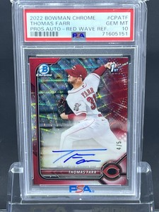 THOMAS TOM FARR PSA 10 2022 BOWMAN CHROME PROSPECT RED WAVE REFRACTOR AUTO /5
