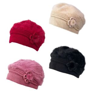 Women's Soft Faux Fur Fleece Lined Beanie Cloche Hat Comfy Winter Cap
