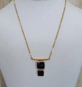 Vintage Signed NAPIER Gold Tone Black Enamel Pendant Necklace 17.5" - Picture 1 of 5