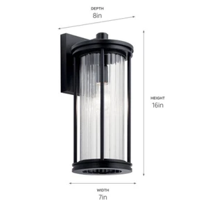 Outdoor Wall Sconce Kichler Barras 16" Tall Light Clear Ribbed Glass Black 59023 - Picture 1 of 3
