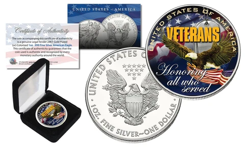 VETERANS United States 1 oz .999 SILVER AMERICAN US SILVER EAGLE with BOX & COA Cover