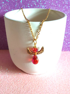 Pretty Red Faceted Crystal Angel Pendant Gold Plated Necklace