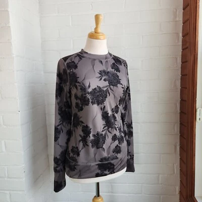 Zella Womens Long Sleeve Floral Pullover Top Gray Fleece Tech Size M - Image 1 of 4