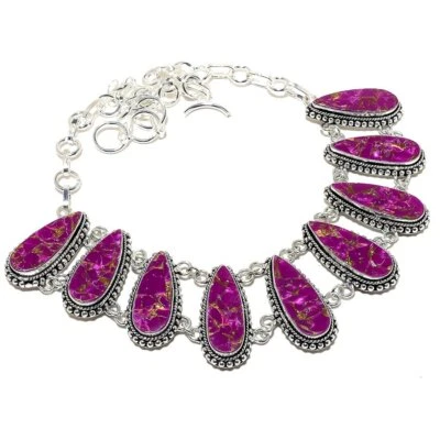 Copper Purple Turquoise Gemstone 925 Sterling Silver Necklace 18" a894 - Image 1 of 4