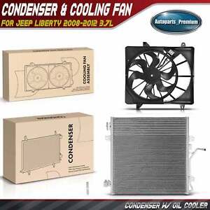 AC Condenser & Single Cooling Fan Assembly Kit for Jeep Liberty 2008-2012 3.7L