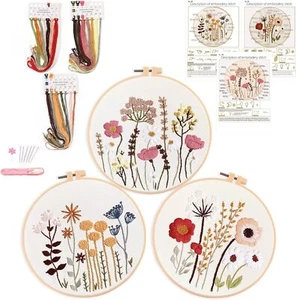 3 Pack Embroidery Kit for Beginners , Floral Plant Pattern,Cross Stitch Kits Set - Picture 1 of 7