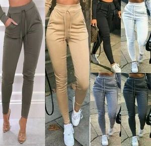 Damas Mujeres Cintura Alta Puños Parte Correr Prendas de salón Pantalones - Imagen 1 de 13