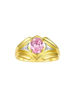 ANILLO RYLOS CHAPADO EN ORO PLATA HIELO ROSA Y DIAMANTES PIEDRAS PRECIOSAS PIEDRA DE NACIMIENTO TALLA 8-13 Foto 1 de 4