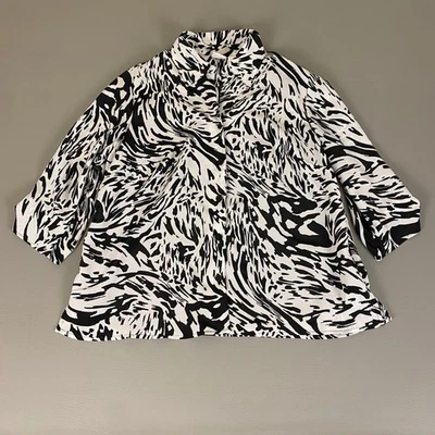 Blusa Top JMS Just My Size Negra Estampado Animal hollín Abotonada Talla Grande 1X 16W Foto 1 de 4