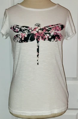 Blusa Top Camiseta Crown & Ivy Para Mujer Blanca Libélula Talla S Pequeña Foto 1 de 4