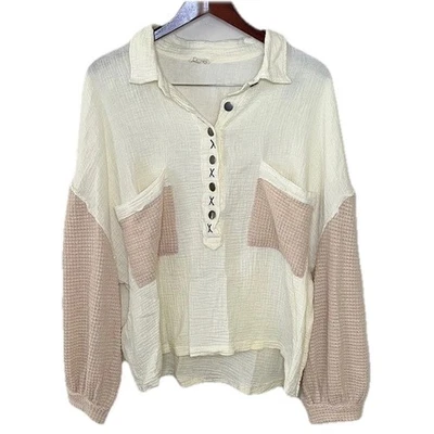 POL Pink Cream Longsleeve Sweater Cotton Size Large BOHO Womens Festival - Image 1 of 4