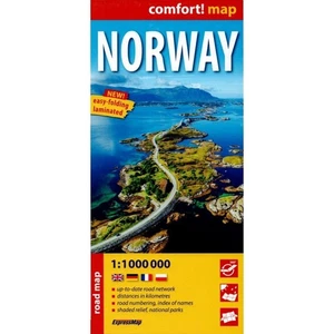 Norway Comfort! laminated road Map with index, touring, driving - Picture 1 of 6