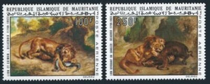 Mauritania C131-C132, MNH. Mi 452-453. Paintings by Delacroix, 1973. Lion,Caiman - Picture 1 of 1