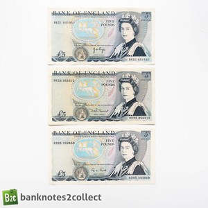 ENGLAND: 3 x 5 English Pound Banknotes.
