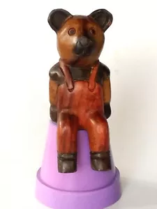 Estatuilla de oso de madera tallada a mano sentado en el borde escultura decoración de madera de teca - Imagen 1 de 6