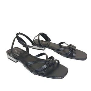Michael Kors Brinkley Sandalen Damen 9 schwarz Lederriemen geknotet flach Sandalen - Bild 1 von 5