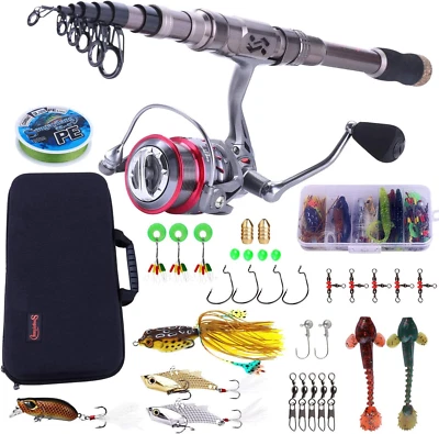 Set Canna Da Pesca E Mulinello Telescopico in Fibra Di Carbonio 12 + 1BB Con Cus - Immagine 1 di 4